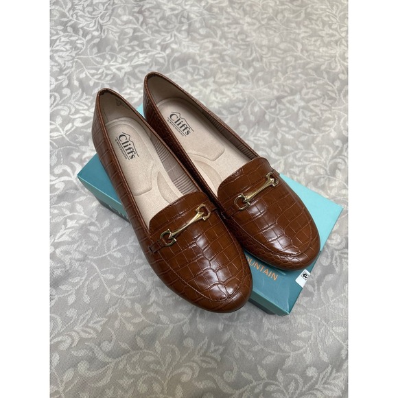 Cliffs by White Mountain Glowing Brown Croco Print Bit Loafers womens11 - Picture 3 of 9